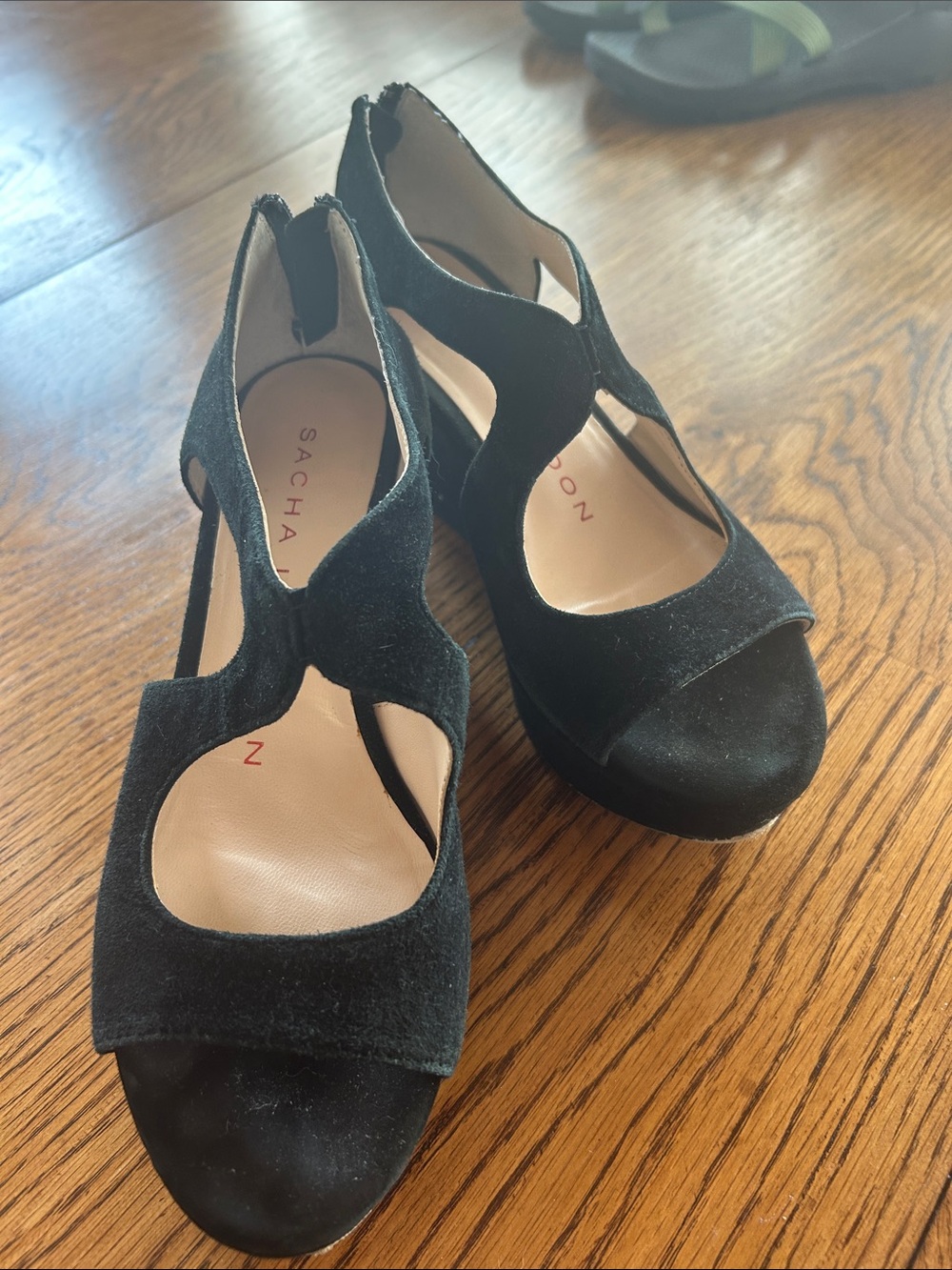 Sacha London Black Suede Cutout Platform Heels